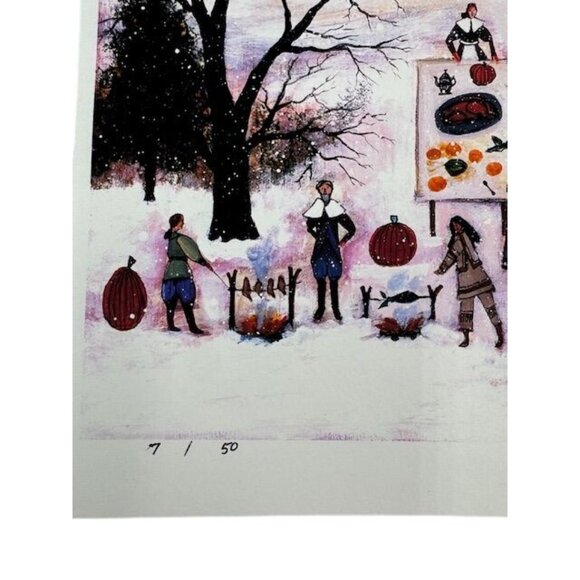 NWT Thanksgiving Feast In Winter Snow Art Print By J.L. Munro Signed & Numbered - Picture 2 of 9